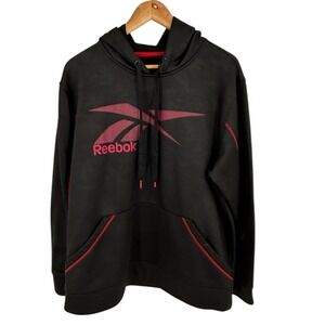 Reebok Mens Black Red Logo‎ Athletic Hoodie Sweatshirt Size L